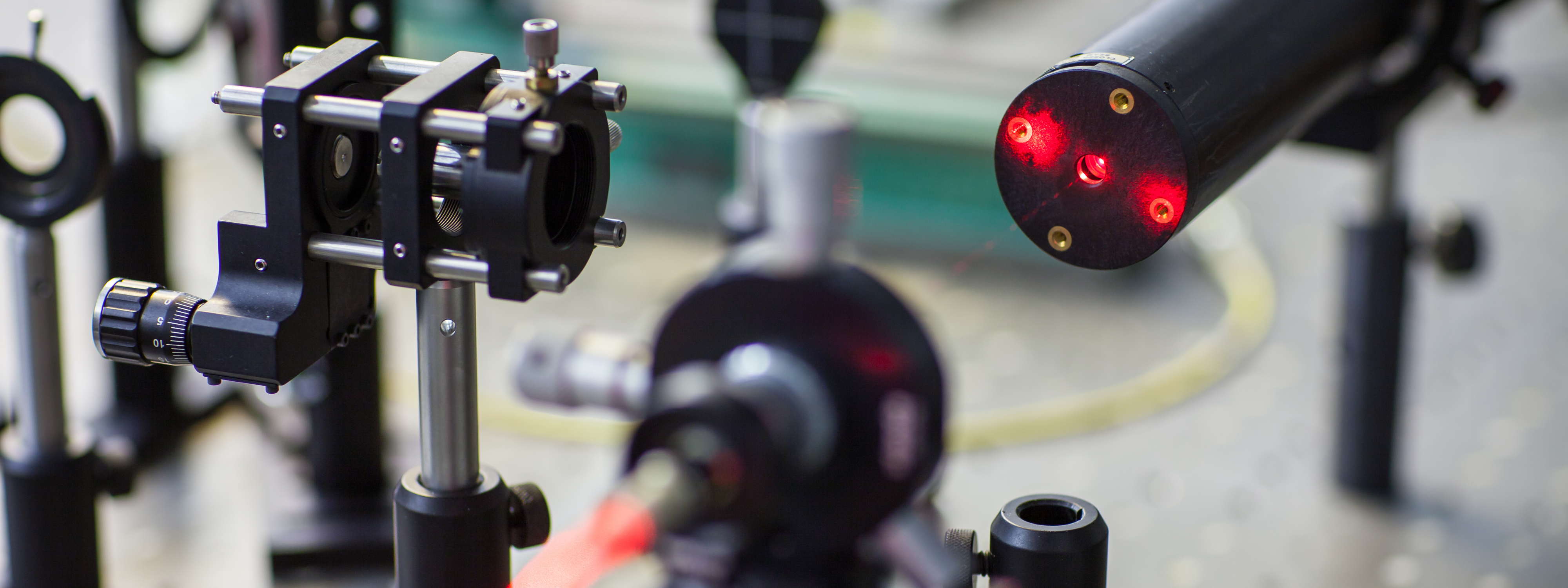 Quantum optics lab installation, featuring a reflective laser